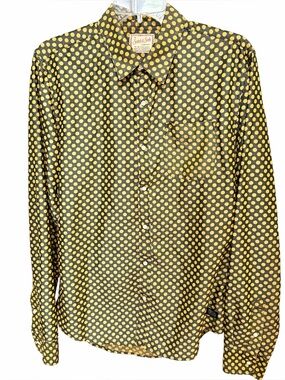 Scotch & Soda Polka Dot Button Front Blouse Med Charcoal Gray Mustard Yellow